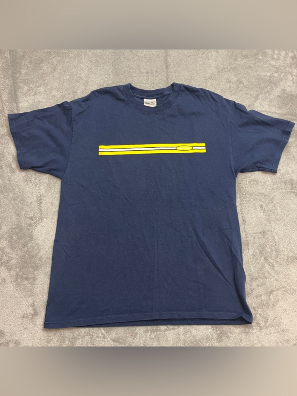 Vintage Microsoft Corporate Promo Tee - Navy Blue Yellow Bar Logo - Size Large